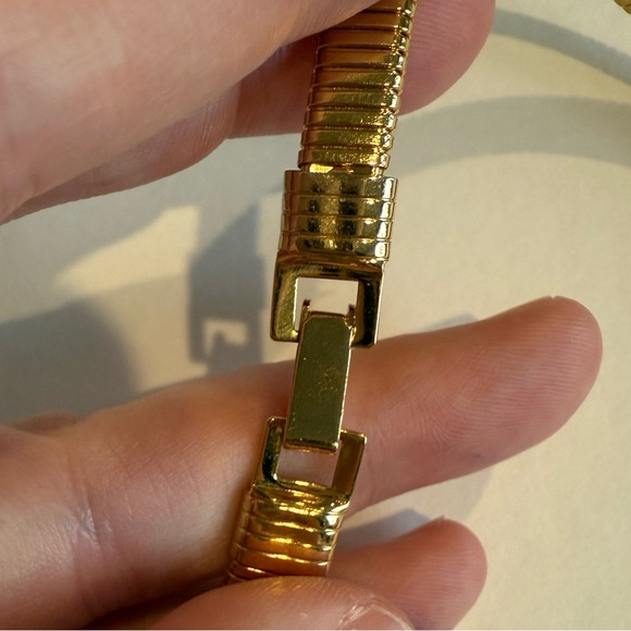 Vintage Gold Tone Snake Chain Collar Necklace w/ Oval Pearl Slide Pendant - Picture 7 of 8